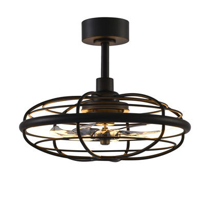 Kayaan 21'' Caged Ceiling Fan with LED Lights and Remote, 6 Speed,DC Motor, 5''/10'' Downrods