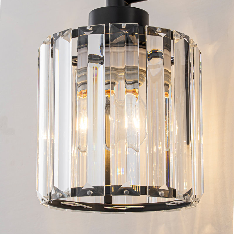 3-Light Dimmable Glass Crystal Vanity Light, Black