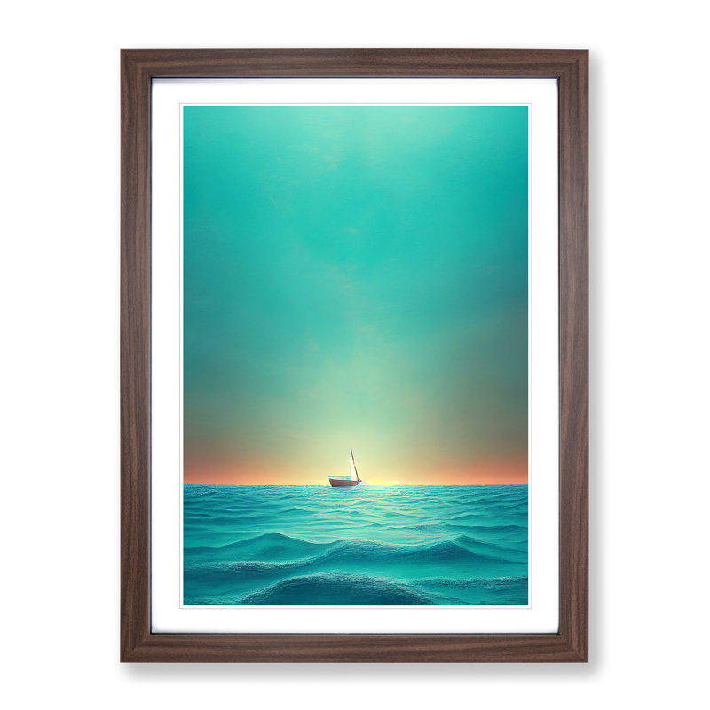 Boat Awaiting Sunrise - Wall Art, 36cm H x 27cm W x 2cm D, Walnut Framed, White