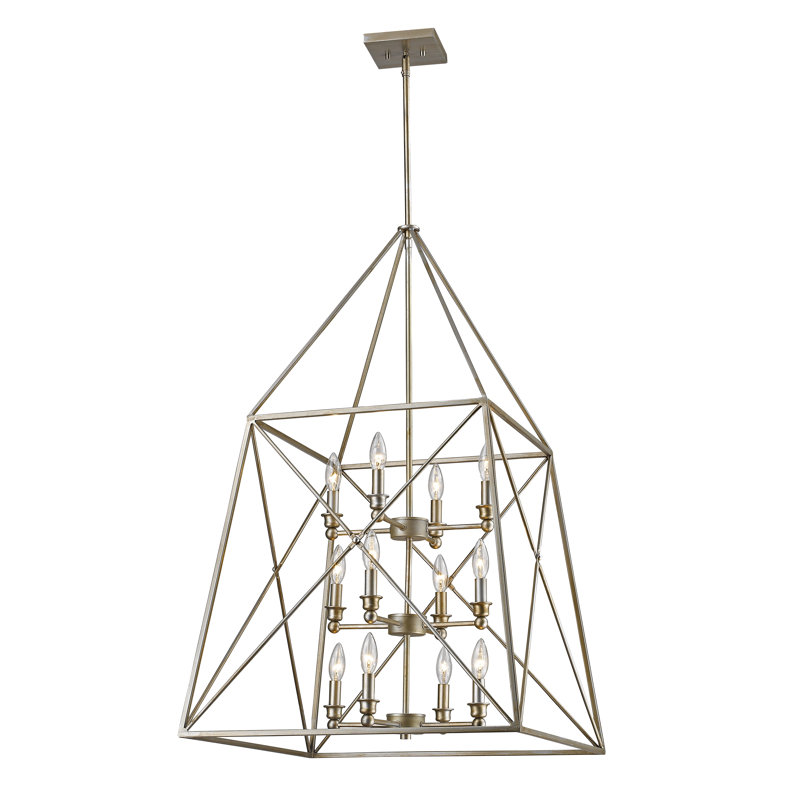 Tolya 12 - Light Dimmable Lantern Geometric Chandelier, Antique Silver, Antique Silver