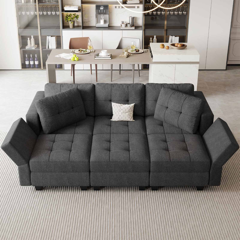 Canapé modulaire rembourré 7 pièces Soneson, Lin gris foncé