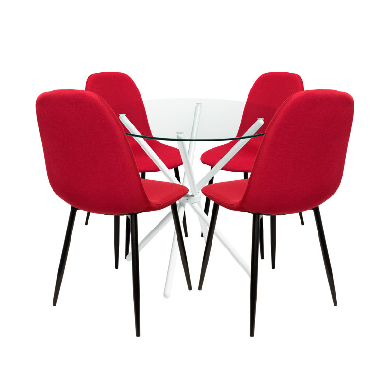 Rousseau 4 -Person Dining Set, Red, Black