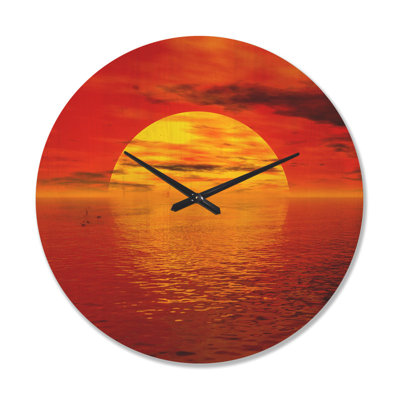 Horloge murale soleil tombant sur l'océan, Très grand
