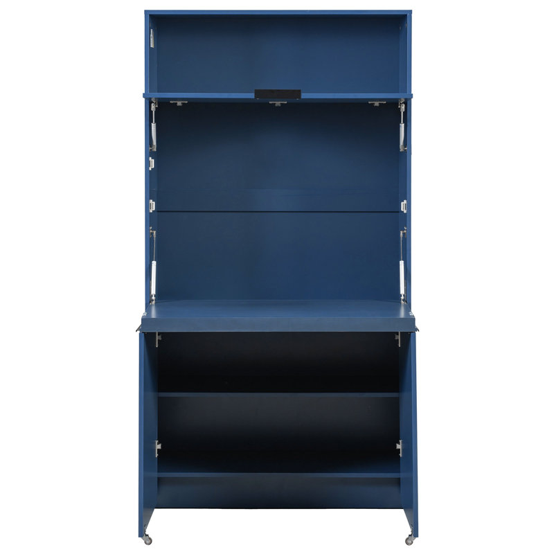 Garde-manger compact, buffet de 69 po de hauteur avec huche et poste de travail pliable, armoire de rangement multifonctionnelle avec tablette réglable et prise de courant pour la salle à manger, le salon, blanc