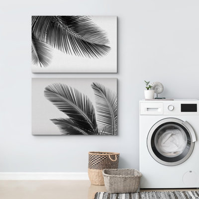 Feuille de palmier botanique sauvage noir et blanc Minimal - 2 pièces