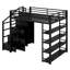 Lit mezzanine en métal avec tablettes de rangement, armoires et garde-robe