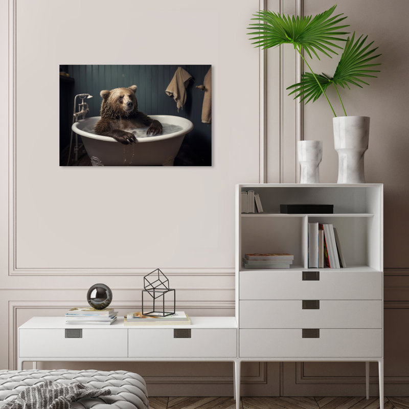 «Animals Cooling off in the tub Traditional Brown», reproduction d'art sur toile, H 16 po x l 24 po x P 0,8 po