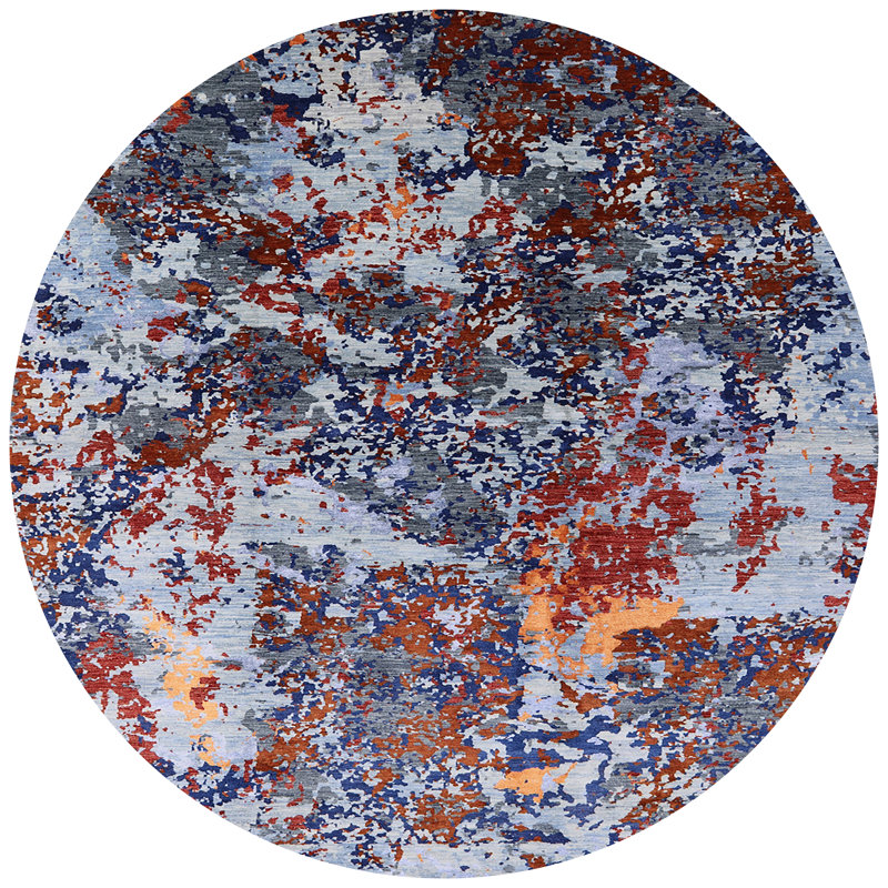 Tapis rouge / bleu / gris, Rond 4 pi