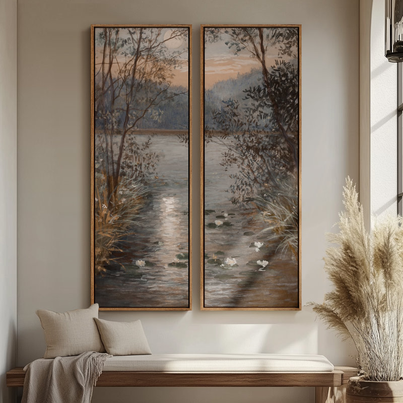 Vintage Landscape Wall Art - 20x60 inches Framed Canvas Set of 2, Natural