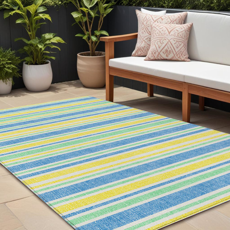 Tapis intérieur lavable à rayures antidérapant 8 pi x 10 pi jaune