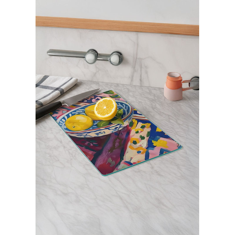 Premium Tempered Glass Cutting Board, 11.8 x 15.7 inches | 100% Antibacterial, Easy Clean Design with Non-Slip Silicone Feet | Ideal for Safe Food Preparation in Kitchen, Stylish & Functional
