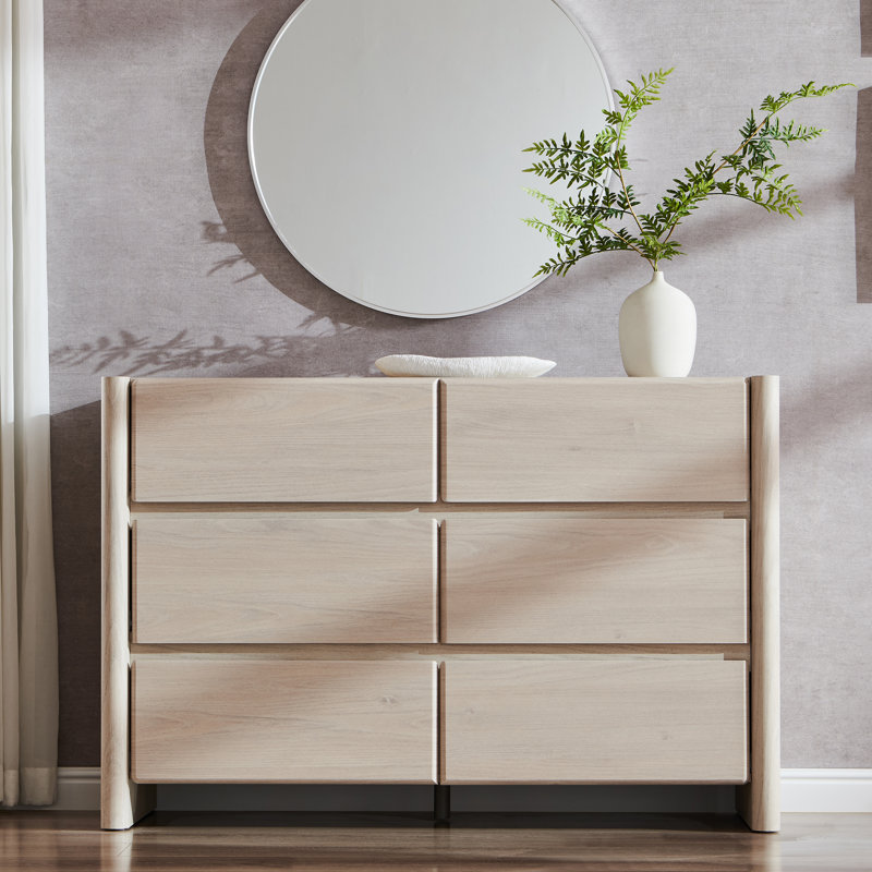 Bolanos Modern 6 Drawers Dresser for Bedroom, 47" Wide Wood Dressers & Chests of Drawers, Wood Night Stand w/Rounded Corner Design for Bedroom