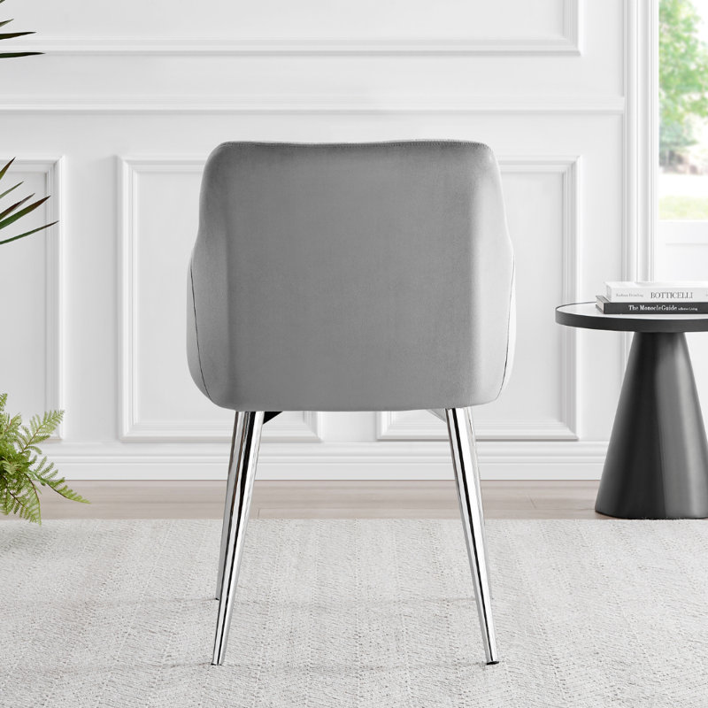 Calley Velvet Bucket Tub Chairs with Tapered Metal Legs and Vertical Stitching, Grey, Silver