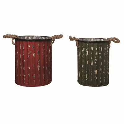 Metal 14.5 in. Multicolor Christmas Rugged and Buckets Set of 2