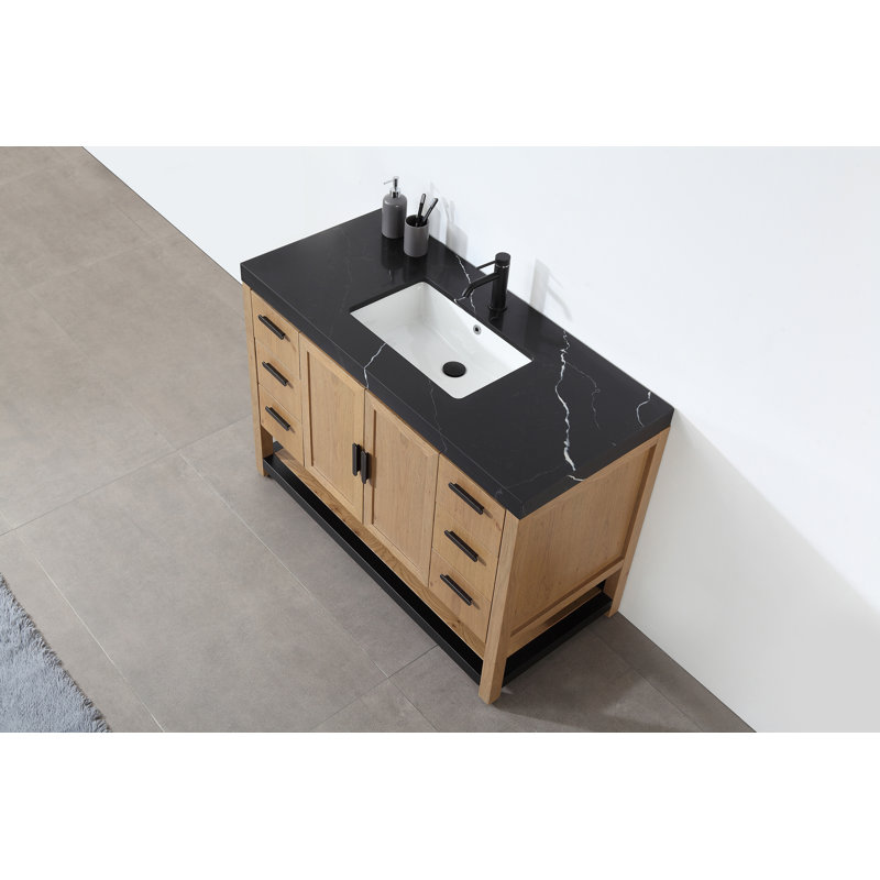 Winchester 48” W Single Vanity, Pecan Oak, Black