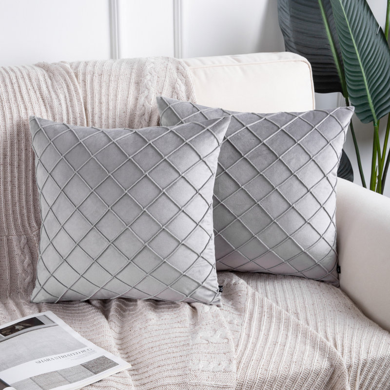Coussin décoratif à carreaux, Gris clair, Housse de coussin seulement - sans coussin
