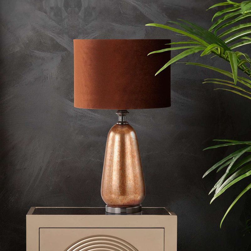 Alfeus 57cm Living Room Table Lamp with Glass Base, Velvet Shade Bedside Buffet Lamp for Bedroom, Copper, Bronze