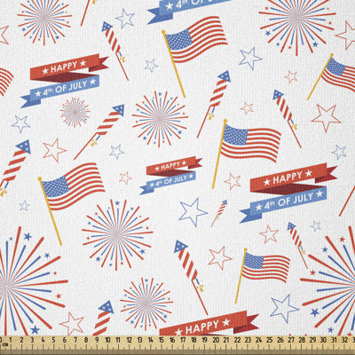 Tissu Ambesonne du 4 juillet par The Yard, fête de juillet patriotique avec drapeaux de célébration américaine et fusées, carré