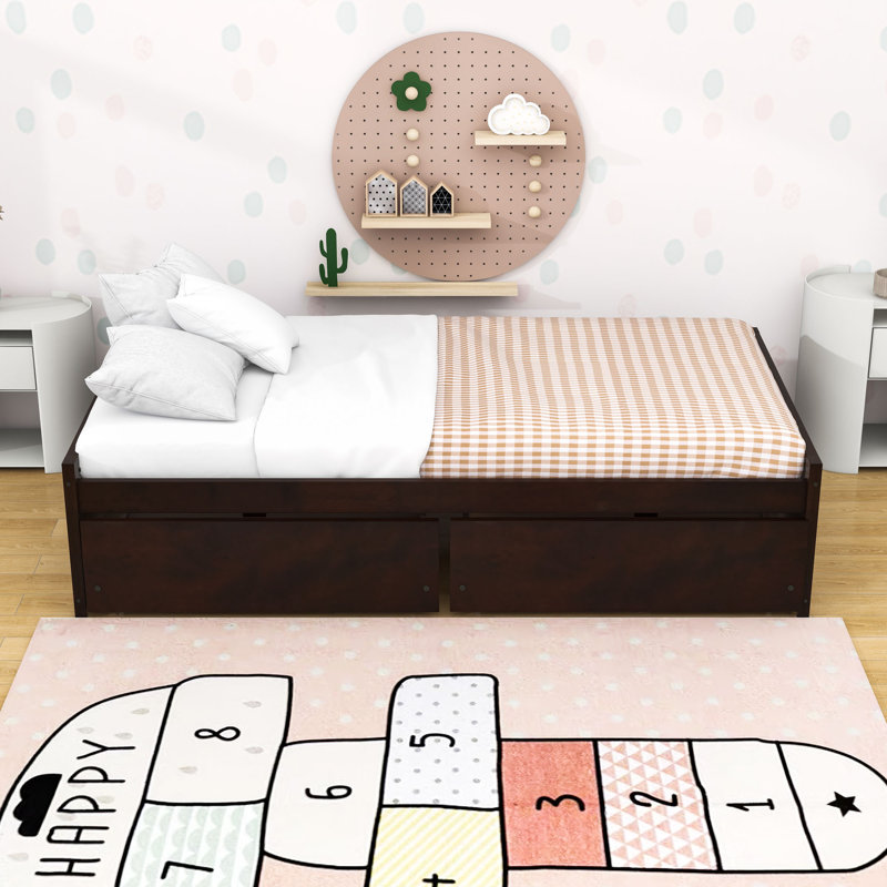  Wood Platform Storage Bed with 2 Drawers