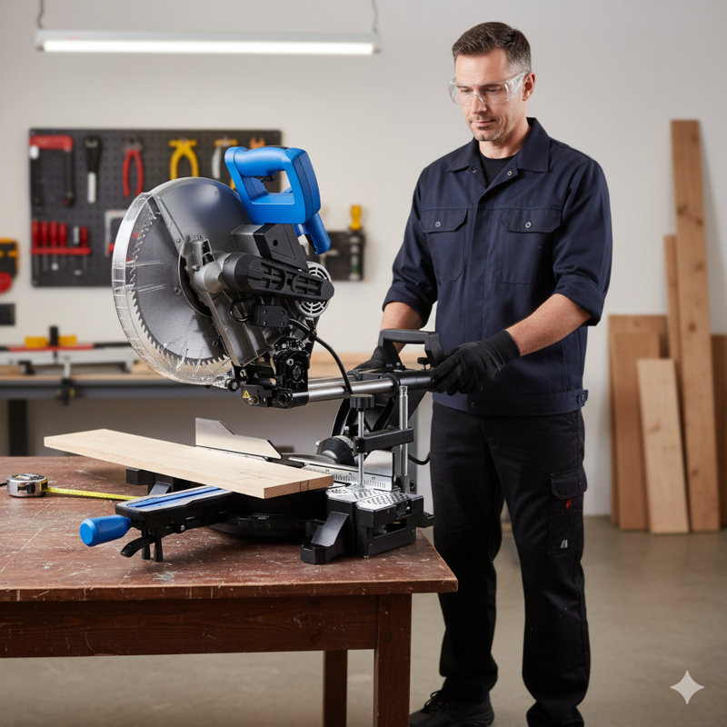 Scie à onglet coulissante à double biseau de 12 pouces avec système de guidage laser, comprend une lame de 80 dents, réglage de biseau de 0 à 45 °, moteur de 15 ampères, livré avec table d'extension, capacité de coupe de 4,2 x 13 pouces, certifié ETL