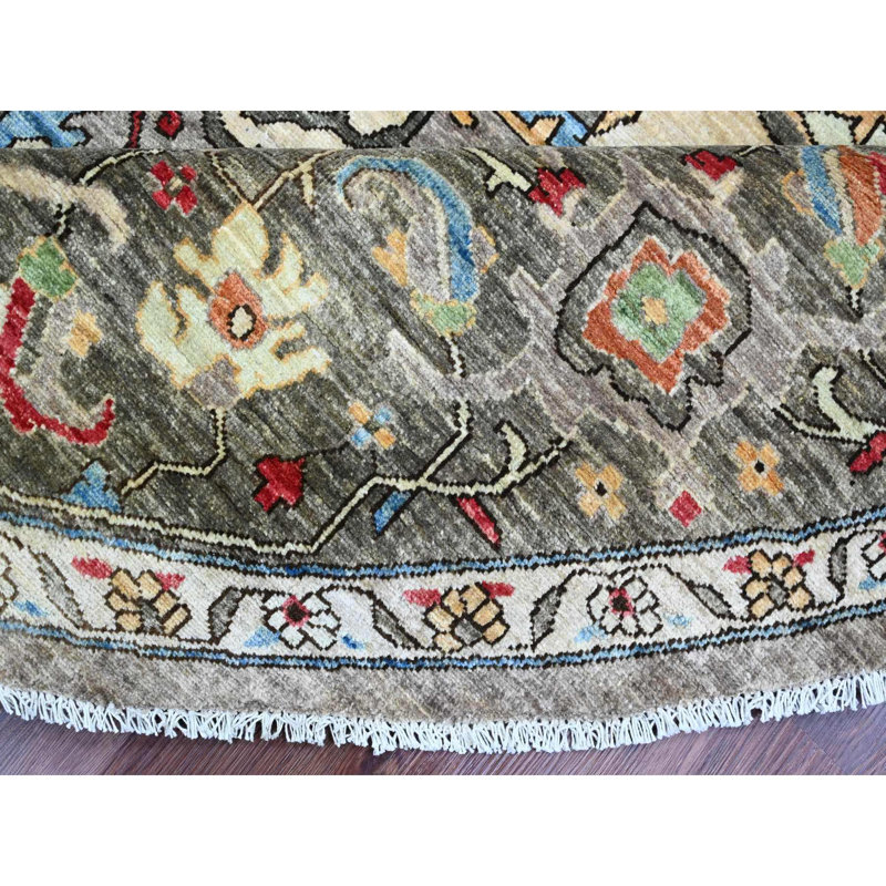 Tapis rond gris en laine noué à la main 10 pi x 10 pi Sonic Peshawar avec motif Heris DDBD70246C4D491ABF4D2A09AFB9EB84