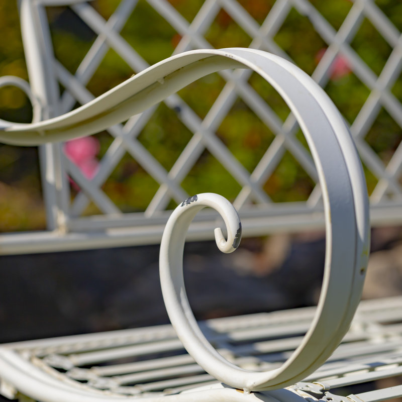 Banc de jardin en métal Stephania, Blanc antique