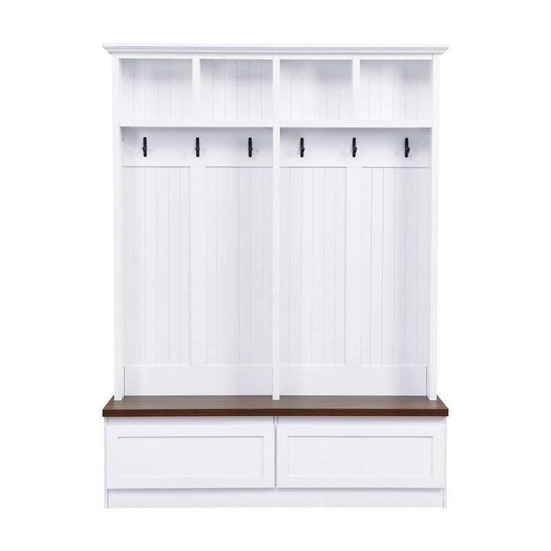 [Assembly Video] Farmhouse 4-In-1 Hall Tree With Wood Grain Bench, White