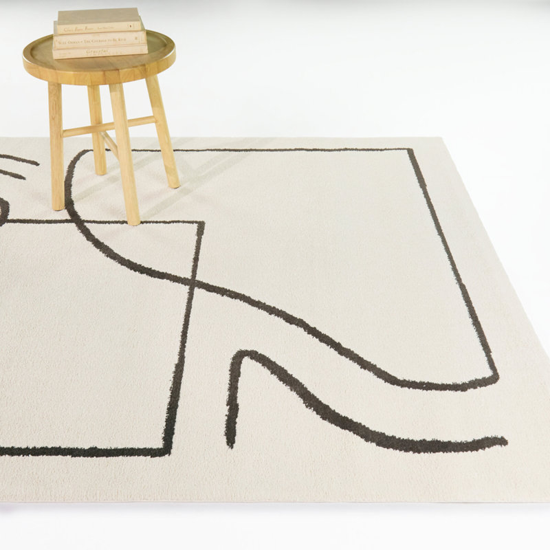 Dorrien Cream/Black Abstract Geometric Area Rug, 5'3" x 7'