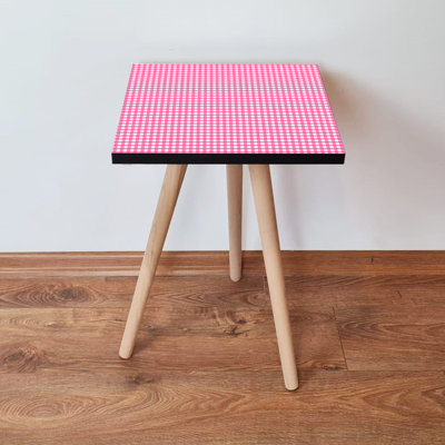 Table d'appoint moderne à carreaux, rose et blanc, 13,8 po x 16,5 po x 13,8 po | 100% panneau de fibres à densité moyenne avec pieds en bois de hêtre, épaisseur: 0,7 pouce | Pièce décorative élégante et fonctionnelle pour le décor du salon et de la chambre à coucher