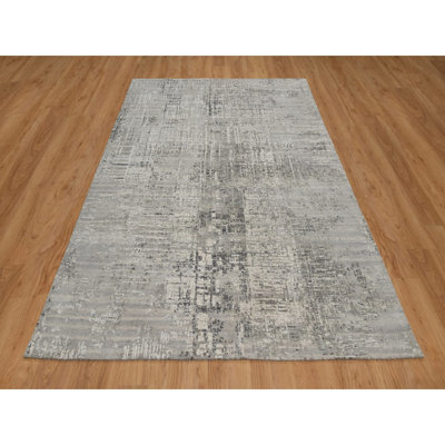Tapis oriental noué à la main, en laine naturelle filée à la main 6 pi 1 po x 9 pi, gris pastel 6 pi 1 po x 9 pi