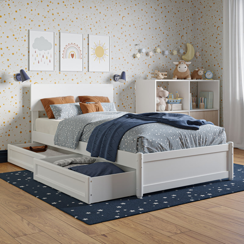 Lamecia Platform Bed with Panel Footboard and Storage Drawers, Twin, White