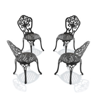 Chaise de patio en fonte d'aluminium 4 pièces avec cadre noir