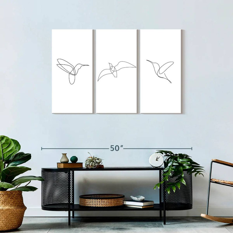 Ligne de colibris sur toile, ensemble de 3 pièces, H 28 po x l 45 po x P 1,25 po
