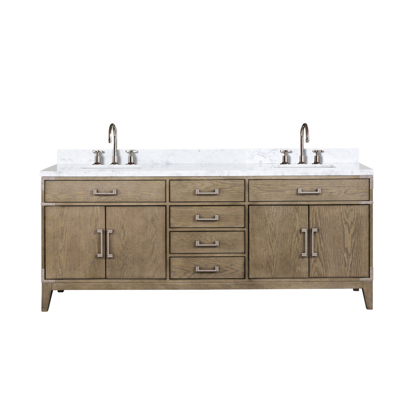 Ensemble de robinet de meuble-lavabo double l 80 po x P 22 po Laurel, Chêne gris, Marbre de Carrare blanc
