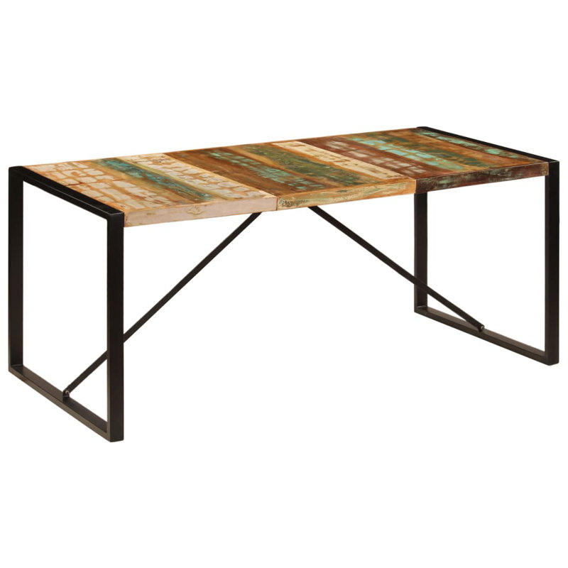 Table de salle à manger en bois massif récupéré, H 29,5 po x L 70,87 po x l 35,43 po, Brun/bleu