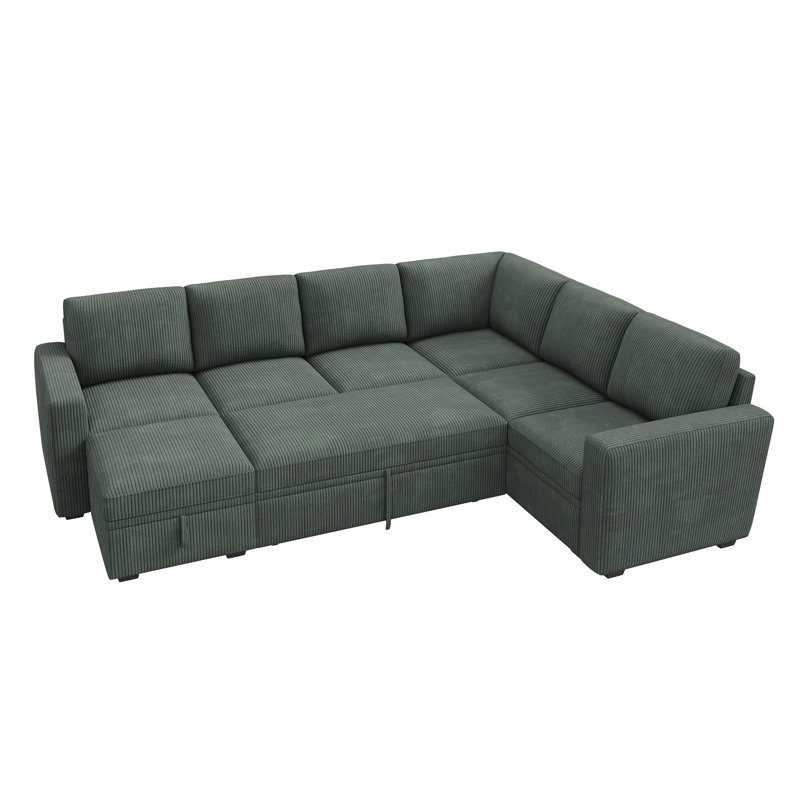 Latitude Run Corduroy Sleeper Sectional Sofa Bed