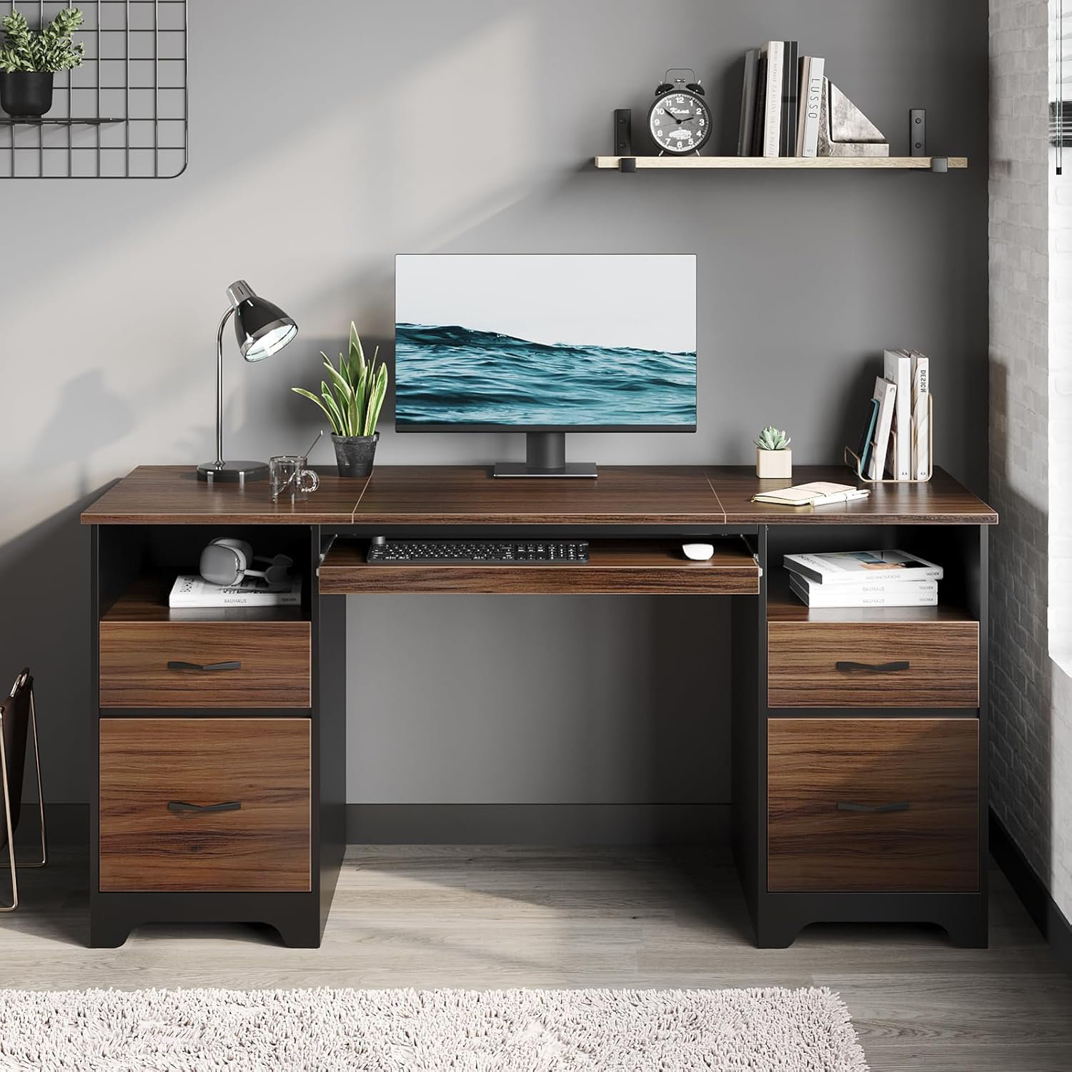 Latitude Run® 59” Computer Desk With 4 Drawers, Office Desk With ...