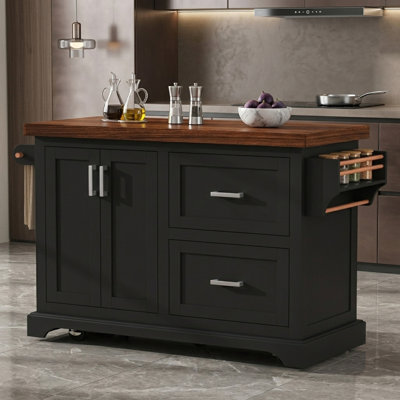Rolling Kitchen Island With Racks And 2 Extra-Large Drawers