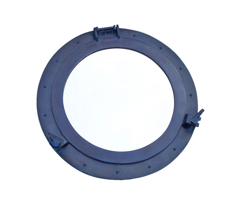 Metal Wall Mirror, Blue, 17" H x 17" W