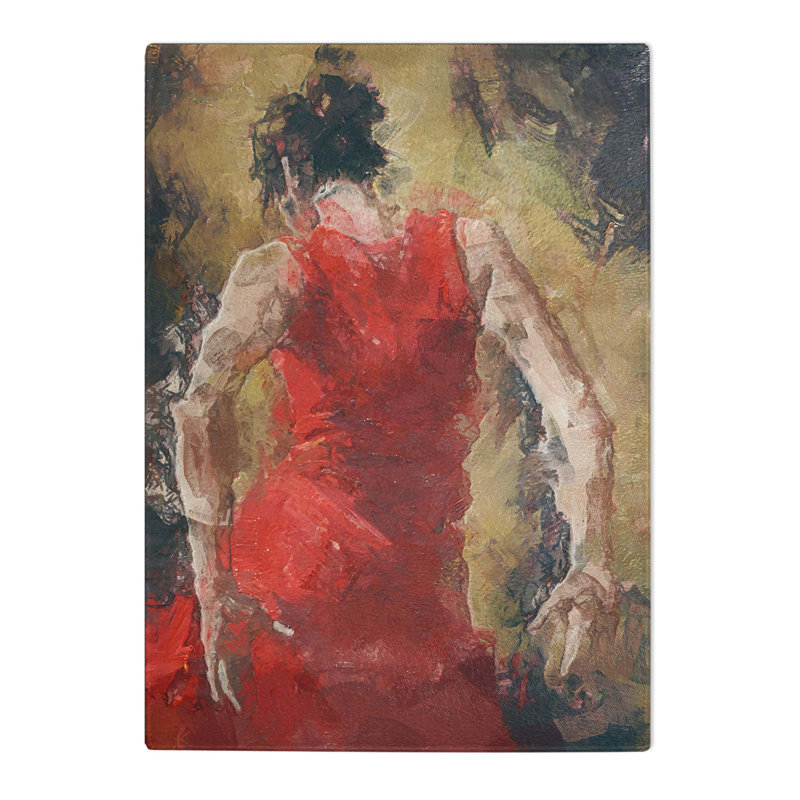 Tempered Glass Spanish Flamenco Dancer in Abstract Chopping Board, 20cm W x 28.5cm L