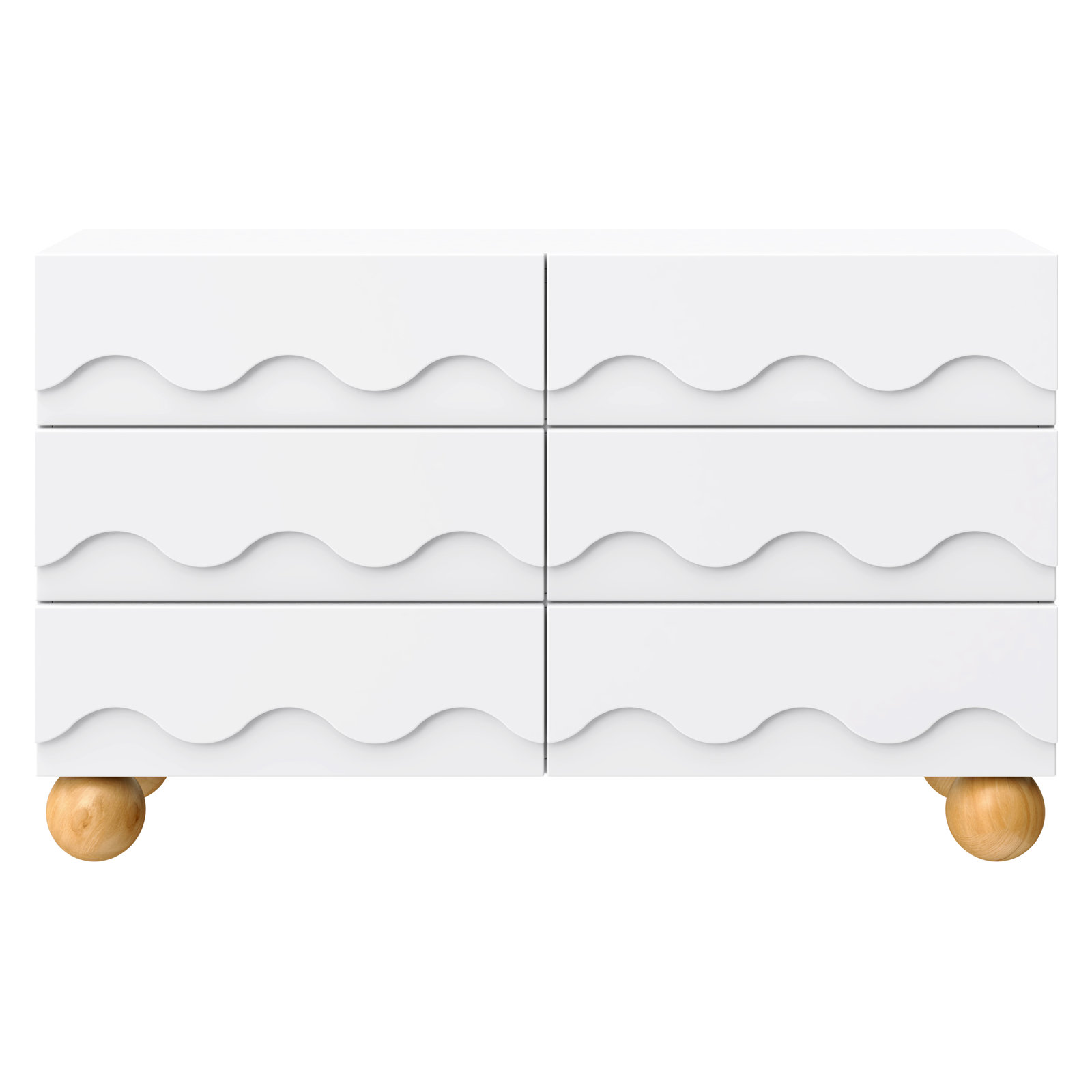 Lido Wave 6-Drawer Wide Assembled Dresser (56"), White/Honey