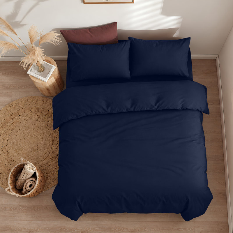 300TC Microfiber Duvet Cover Set – Reversible Luxury 3-Piece, Double Duvet Cover + 2 Standard Pillowcases, Navy