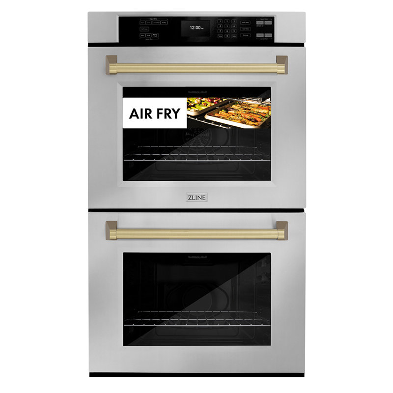 ZLINE 30 in. Autograph Double Wall Oven w/ Air Fry and Self Clean w/ Black Handles, Stainless Steel, Champagne Bronze