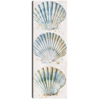 Shell Panel I by Studio Arts, 22x8", Triple Stacked Fan Seashell Vertical Panel Panel Canvas Wall Art Print
