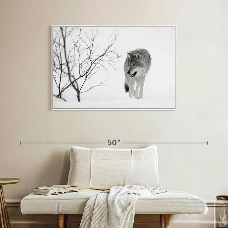 Chasse au loup d'hiver, Cadre flottant blanc, 40 po x 27 po