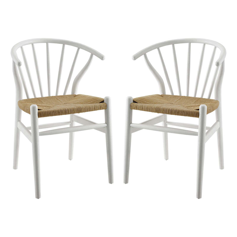 Modway Flourish Spindle Wood Dining Side Chair, White, 2