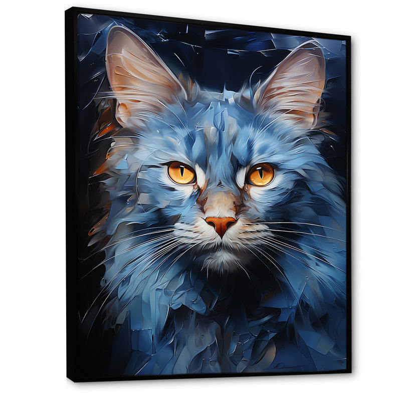 «Cat Blue Eye Reflection III», reproduction sur toile, Cadre flottant noir, H 44 po x l 34 po x P 1,5 po