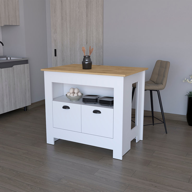 Kitchen Island, White / Macadamia, White