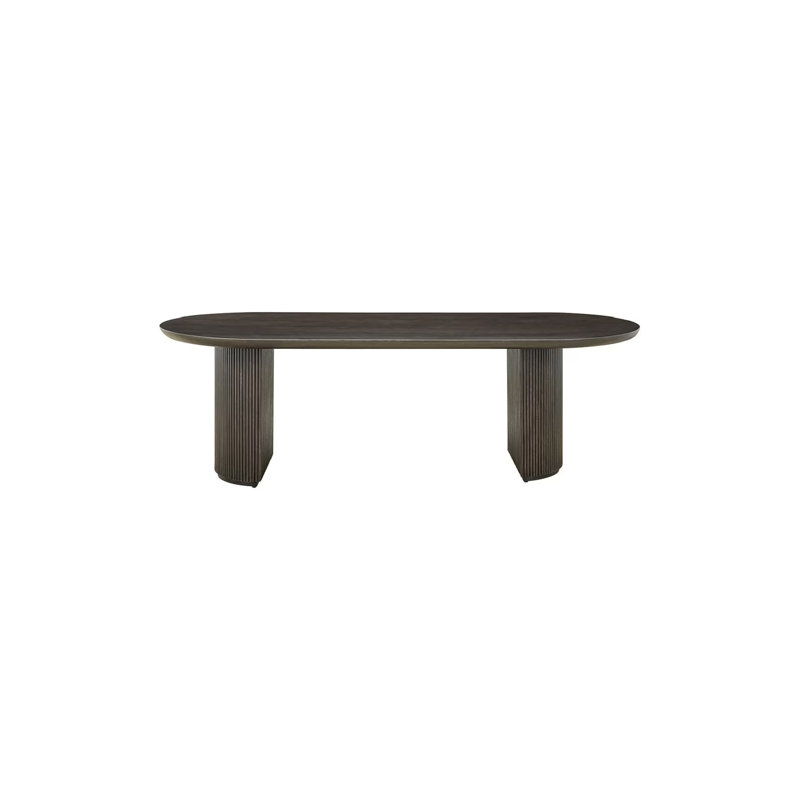 Dining Table Oak Oval Dining Table, Dark Coffee, 30"H x 110"L x 39"W
