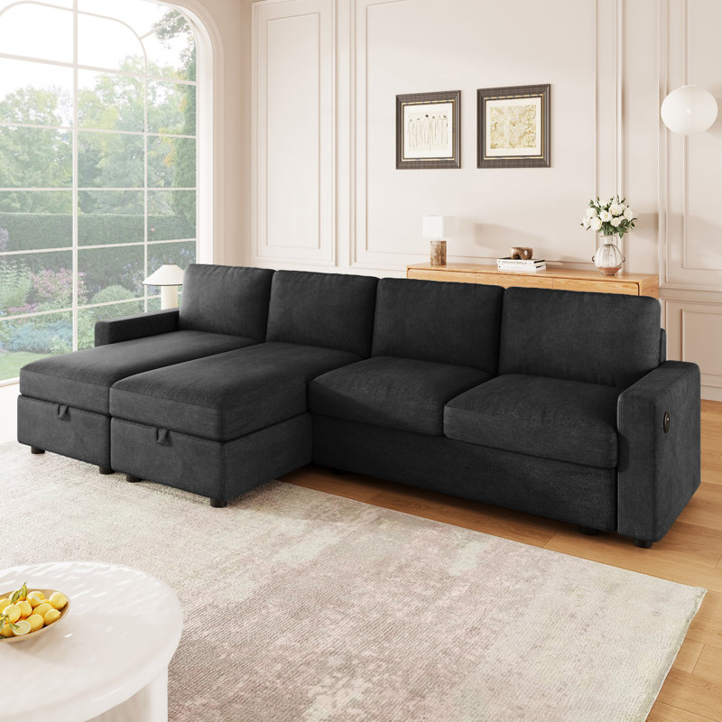 Canapé modulaire convertible en U de 103,9 po avec deux chaises longues de rangement et quatre ports USB pour le salon